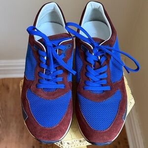 Salvatini Italian well made Men's Blue and Burgundy Suede Mesh Sneakers NWT